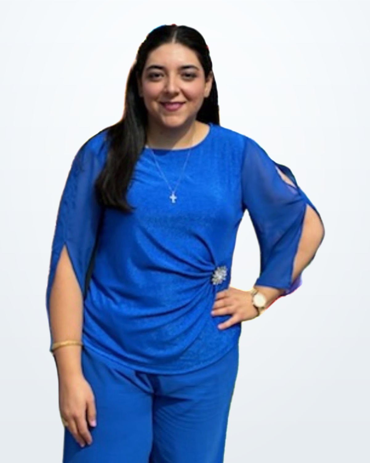 Samar Chahayed, Registered Dietitian, smiling in a blue blouse